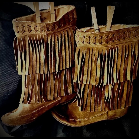 𝅺TRIBE SOFT SOLE LEATHER MOCCASINS BOOTS - Picture 3 of 6